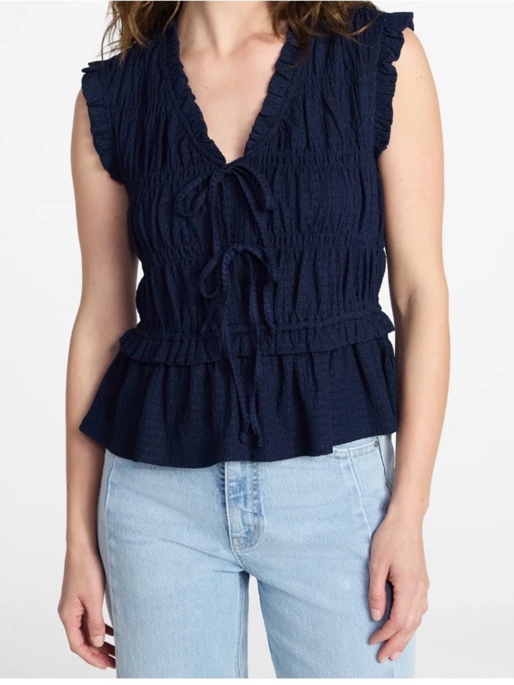 (229)Time and Tru Women's Textured Tie Front Top,